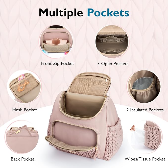 mommore Diaper Bag Backpack, Stylish Mini Travel Bag with Changing Pad | Insulated Pockets & Stroller Straps; small diaper backpack, compact maternity bag for baby essentials, hospital & daily work - Image 5