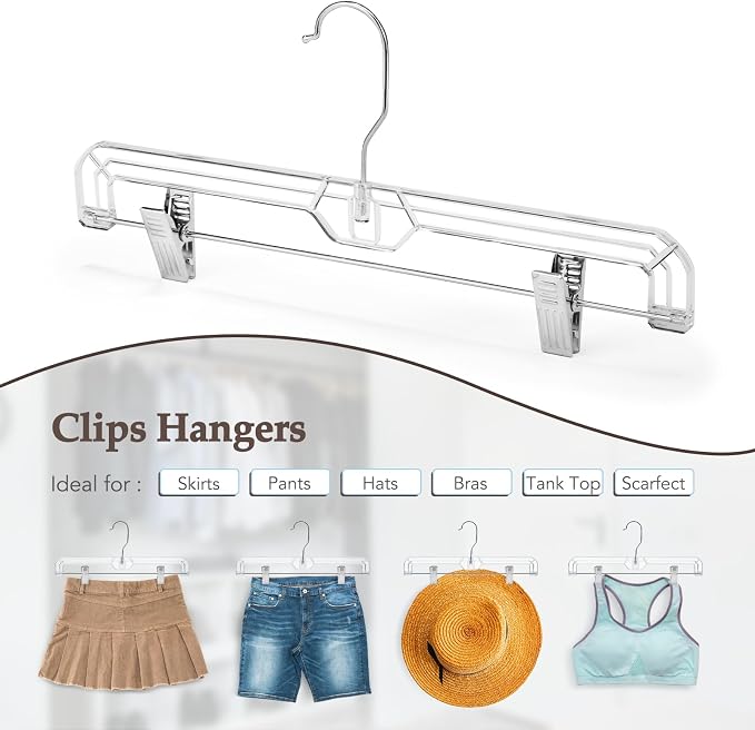 HOUSE DAY Clear Pants Hangers with Clips 10 Pack, 14'' Skirt Hangers | No-Mark Clip Hangers with Stronger Grip, Adjustable Clips for Jeans, Pants, Skirts and Shorts, Bulk Closet Hangers - Image 5