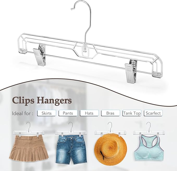 HOUSE DAY Heavy Duty Clear Pants Hangers 25 Pack, 14'' Skirt Hangers | No-Mark Clip Hangers with Stronger Grip, Adjustable Clips for Jeans, Pants, Skirts and Shorts, Bulk Closet Hangers - Image 5