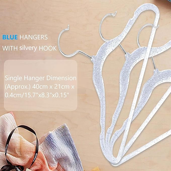 Blue and Gold Hangers for Clothes 40 Pcs, 16" Wide Clear Hangers for Men's Shirt, Women's Gown Dress, Youth Suit, Hoodie, Plastic Hanger with Swivel Hook, Thin Clothing Rack for Dorm Room Essentials - Image 5