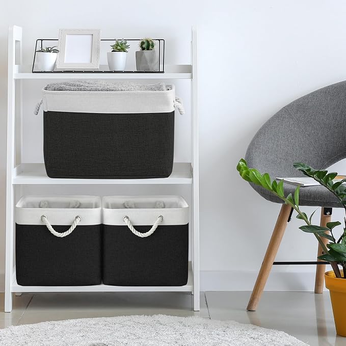 Storage Basket for Gifts Empty - Large Cubes 3 Pack 15.8x11.8x11.8 inch Storage Bins for Organizing Book Cloth Bathroom Toy (White & Black) - Image 3