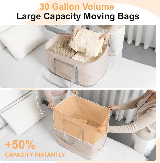 Comforter Storage Bag - 120L Bedding Storage Bags for Closet and Moving, Washable Blanket Storage Bag, Ultra Space Saving Self Compression Organizer, 2-Pack, Beige - Image 9