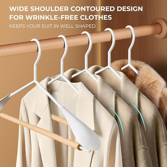 16.7 Inch Wooden Wide Shoulder Hangers for Sweater,Coat,Suit,20 Pack | Heavy Duty,No Shoulder Bump,Non-Slip,Space Saving,Hanger for Coat,Sweater,Jacket,Thick Clothes,Pants,Skirt,For Men Women - Image 3