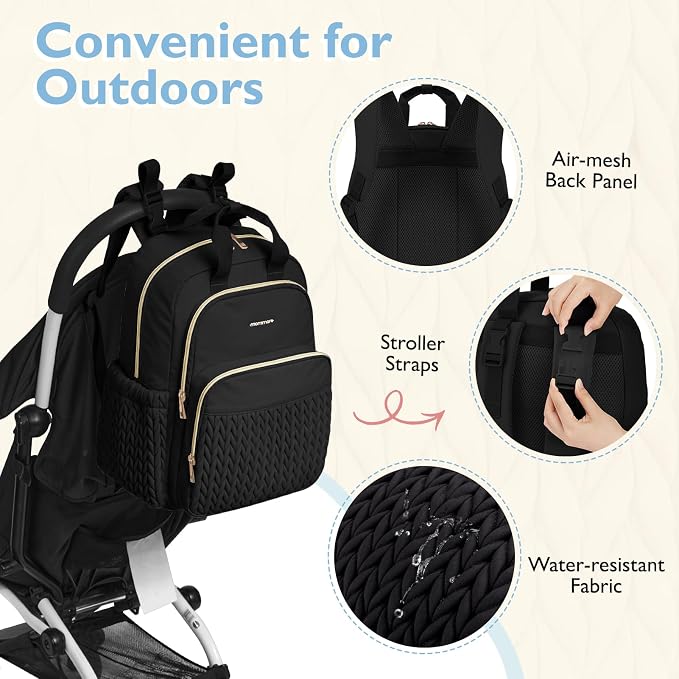 mommore Diaper Bag Backpack, Large Travel Baby Bag for Daily Essentials | Stylish Diaper Backpack for Toddler, Insulated Pockets, Changing Pad & Stroller Straps for Outdoor Trip - Image 5