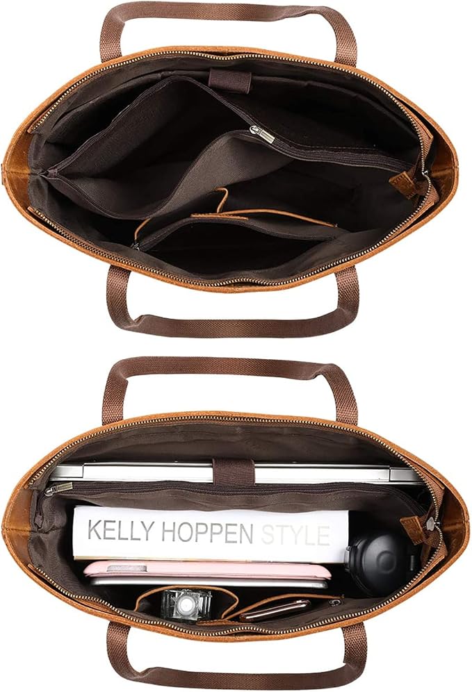 S-ZONE Vintage Genuine Leather Shoulder Bag Work Totes for Women Large | Top Grain Leather, Purse Handbag, Fits Laptop Documents, Luggage Sleeve, Multi Pockets, Work Travel Everyday - Image 4