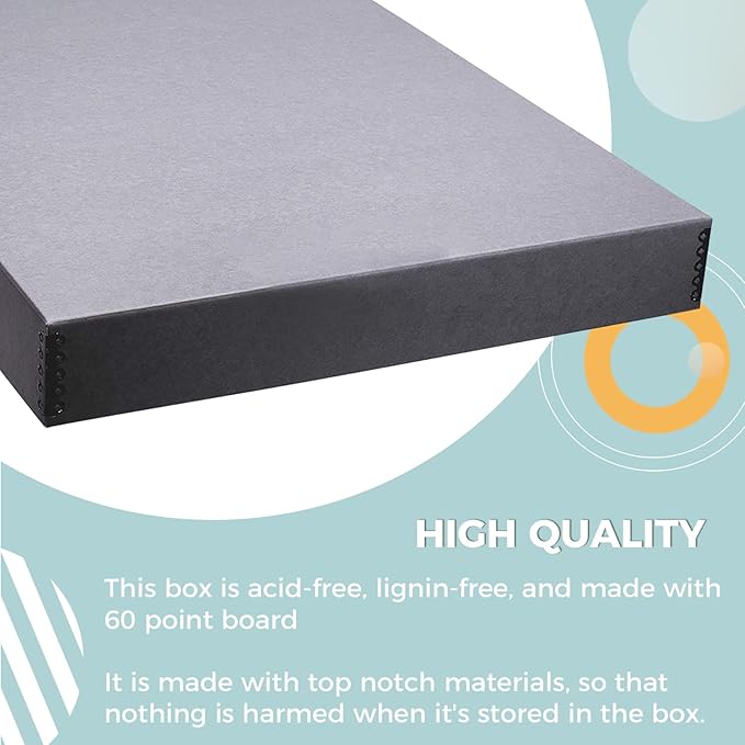 Golden State Art, Drop Front Archival Storage Box, Gray, 20.75x24.75x3 Inch | Acid-Free Museum Box with Metal Edge Corner, for Storing Artwork Photos Documents Prints Arts And Crafts - Image 4