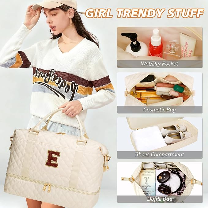 Teen Girl Gifts Travel Duffle Bag Weekender Bags(Beige,E) | Women Gifts-Travel Weekend Bags-Overnight Bags for Women with Shoe Compartment - Image 5