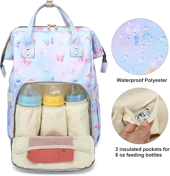 Butterfly Baby Diaper Bag Backpack for Girls Boys, Waterproof Large Maternity Nappy Bags for Mom - Image 2