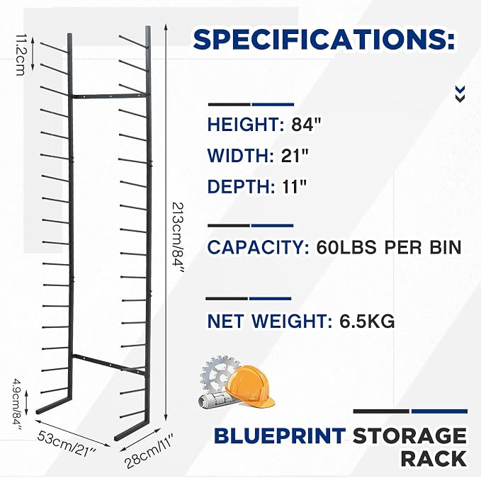 Gisafai 9/17 Tier Wall Mount Blueprint Storage Rack Hanging Vinyl File Roll Poster Display Rack Vertical Art Print Blueprint Holder for Plan Organization(84 x 21 x 11 Inches) - Image 5