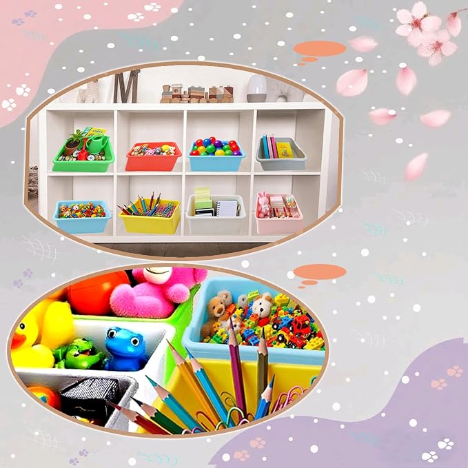 24 Pack Plastic Cubby Bins, Stackable Storage Bins with Adhesive Label Toy Book Organizer Baskets for Classroom, Library, Playroom, Home & Office Organization (Twelve Colors) - Image 4