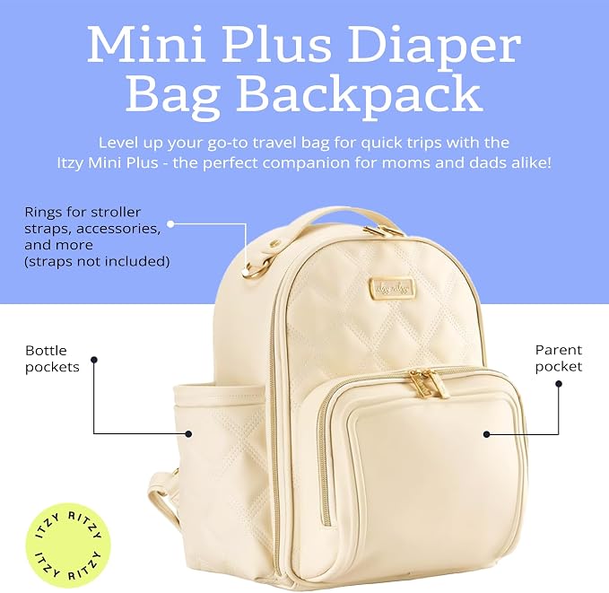 Itzy Ritzy Mini Diaper Bag Backpack – Chic, Compact Mini Plus Backpack with Changing Pad, 10 Pockets (6 Internal, 4 External), Grab-Top Handle & Rubber Feet (Milk & Honey) - Image 2