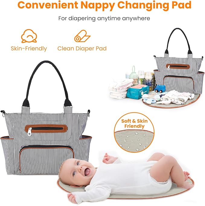 Moclever 8pc Diaper Tote Set, Baby Essentials with Multifunctional Diaper Bags, Bottle & Mesh Bag - Image 7
