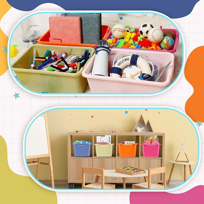 16 Pcs Cubby Bins for Classroom Plastic Book Bins,Vintage Color | Storage Bins for Classroom Library, Plastic Stackable Toy Tubs Containers for School Office Home Nursery Playroom - Image 5