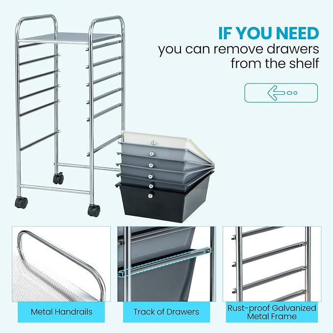 Giantex 6 Storage Drawer Cart Rolling Organizer Cart for Tools Scrapbook Paper Home Office School Multipurpose Mobile Utility Cart (Black Gradient) - Image 6