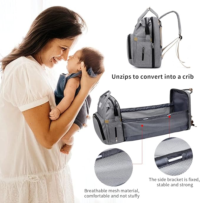 Personalized 3 in 1 Diaper Bag Backpack with Changing Station Multifunction Large Baby Diaper Bags for Boys & Girls Portable, Custom Lightweight Changing Bag Newborn Baby Essential Gifts (Grey) - Image 7