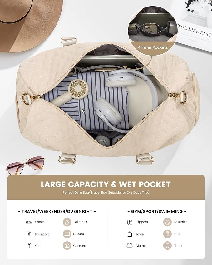LOVEVOOK Travel Duffle Bag, Weekender Bag for Women with Toiletry Bag, Carry on Overnight Bag with Shoe Compartment,Gym Duffel Bag with Wet Pocket,Mommy Hospital Bags for Labor and Delivery 3Pcs - Image 3