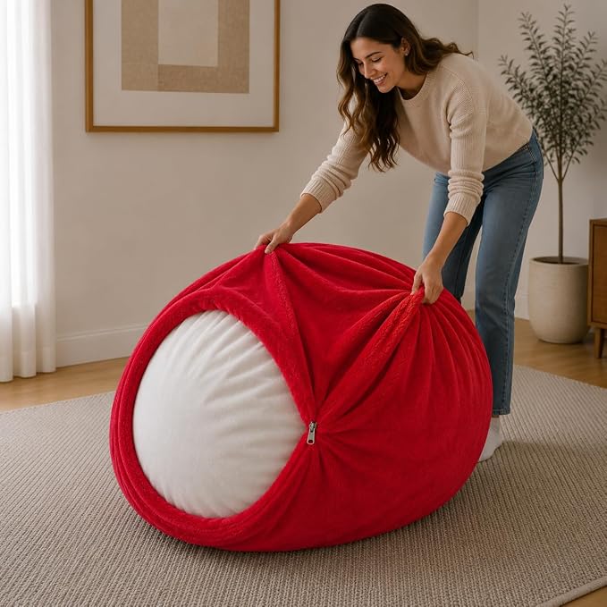 ULTIMATE SACK | 4 Ft Bean Bag Chair Replacement Cover Only | Red Fur | Removable Washable Cover only by ULTIMATESACK