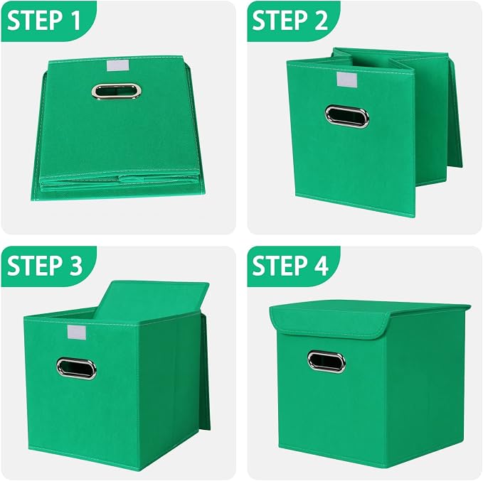 Closet Organizers Fabric Storage Bins With Lids Collapsible Cube Storage Organizer Basket With Handles,Storage Boxes for Clothes Storage,Office,Laundry,Shelves,6 Pack,（Green） - Image 6