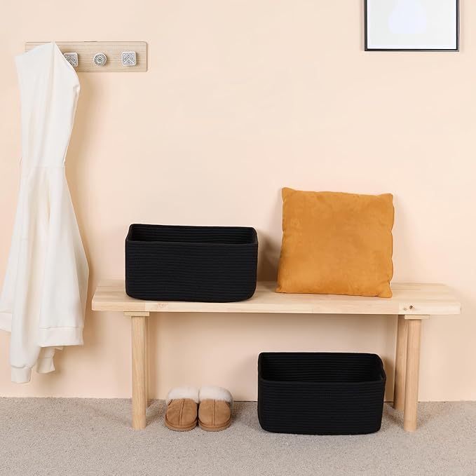MiniArk Large Storage Baskets for Shelves, 17 x 13 x 7.5” Closet Organizers Bins for Clothes Blanket Towels, Baby Nursery, Toy Baskets Box, Woven Rope Baskets, 2 Packs Black - Image 6