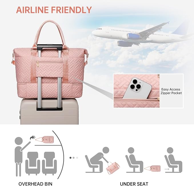 Duffle Bag for Travel, Weekender Bag with Shoe Compartment, Carry On Overnight Bag for Women with Toiletry Bag, Gym Bag with Wet Pocket, Hospital Bags for Labor and Delivery Beige - Image 4