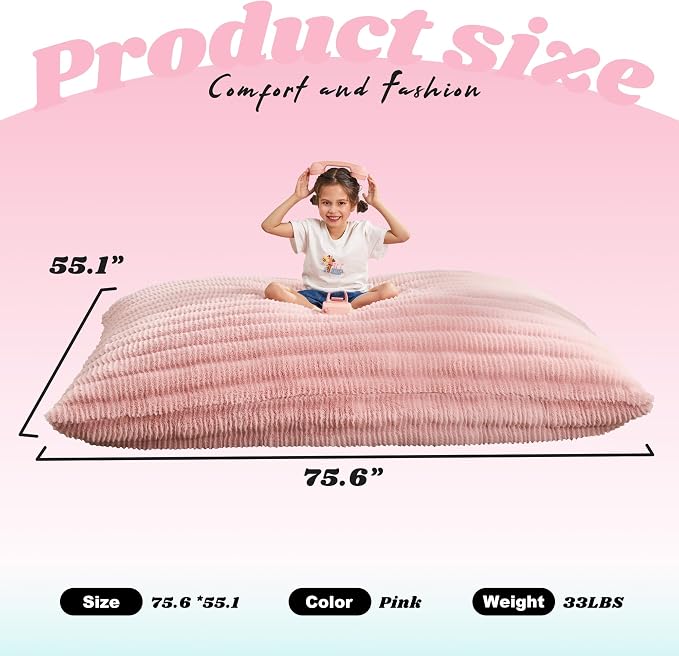 Hobestluk Adult Bean Bag Chair 3 in 1 Convertible Large Bean Bag Sofa | Ripple Pink,Machine Washable,Removable Cover,Easy Convert And Install, Oversied Floor Bed,For Livingroom Bedroom - Image 3