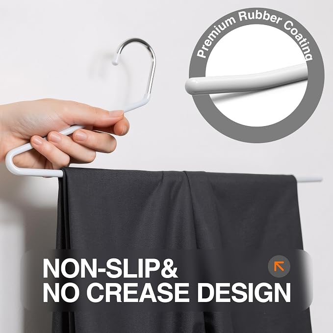 Korpai 20-Pack Open Ended Pants Hangers,Non Slip Space Saving Jean Hanger | No Creases Rubber Coating Heavy Duty Metal Pants Hangers,Trouser Hangers for Jeans,Slack,Skirt,Scarf,Blanket,Ties ect,Grey - Image 3