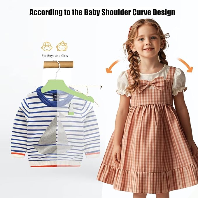 Green 12.7" Ultra-Thin Wooden Children Closet Clothes Clips Hangers 20PCS Wood Baby Kids Coat Hangers for Infant Toddler Newborn Jumpsuit Pants Skirts Jeans Space Saving Heavy Duty Durable - Image 6