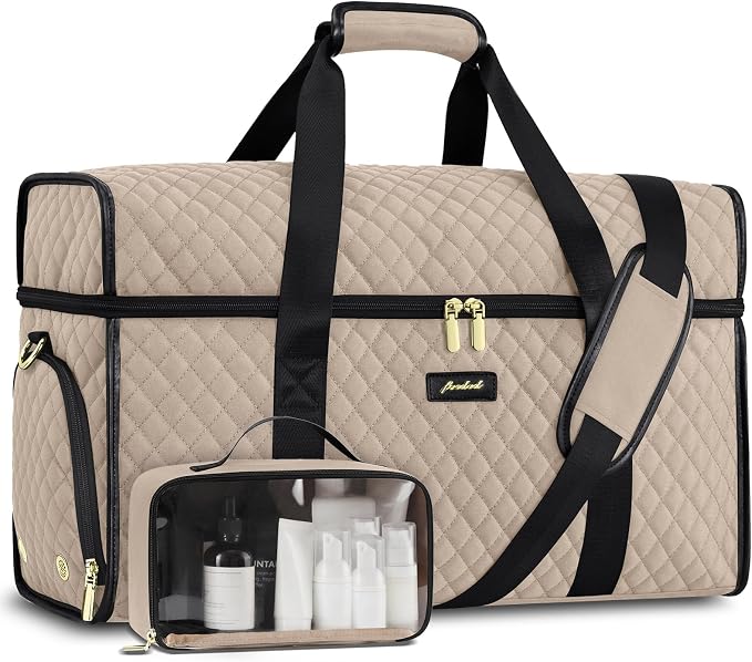 Weekender Travel Duffle Bag for Women: Overnight Bags with Shoe Compartment Carry on Bags for Airplanes with Toiletry Bag Weekend Yoga Gym Bag with Wet Pocket Nude Black by FOCDOD