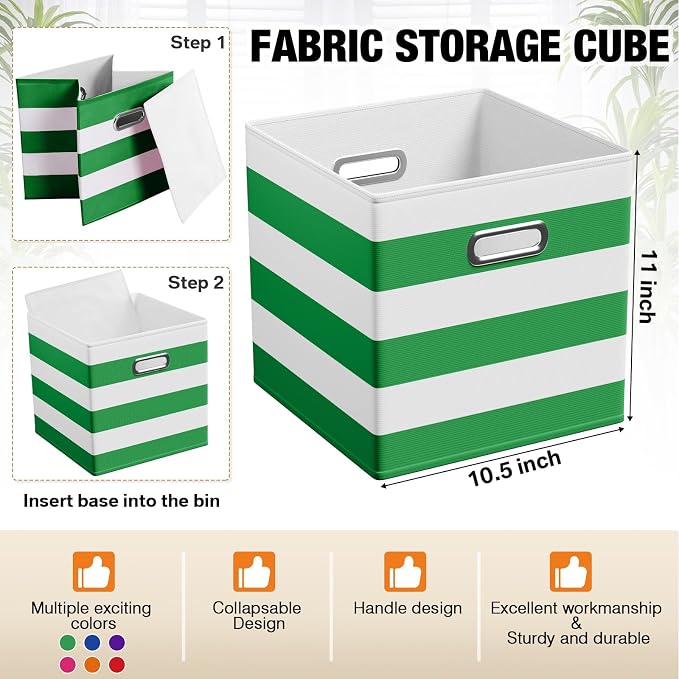 CroBlissful 11 Inch 6 Pack Fabric Storage Cubes with Metal Handles, Back to School Collapsible Organizer Bins for Classroom, Closet, Student Room, Toys and School Supplies (Dark Color) - Image 3