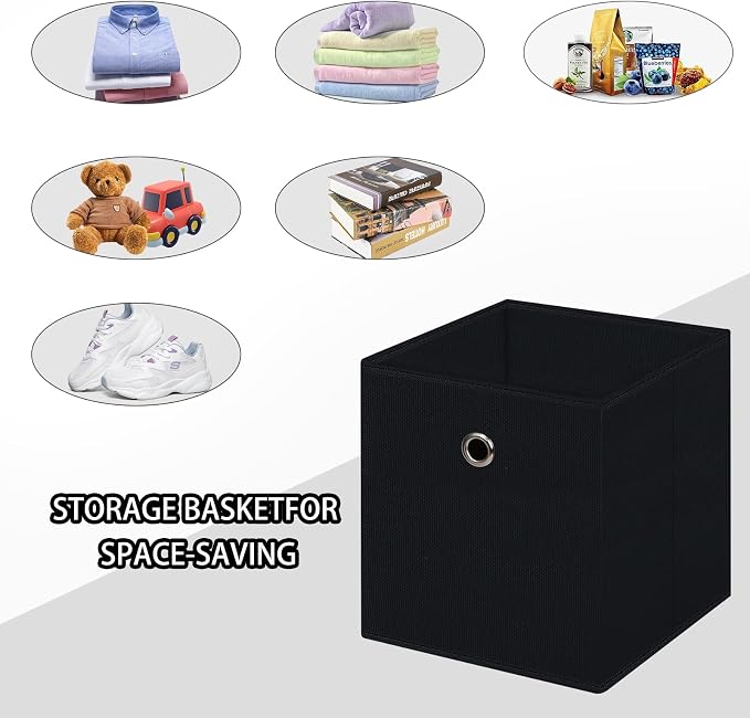 Black Foldable Storage Cubes Bins ,11 Inch Cloth Storage Cube Fabric Storage Box Cubes Organizer Baskets with Handles for Home Organizer Set of 3 (Black) - Image 3