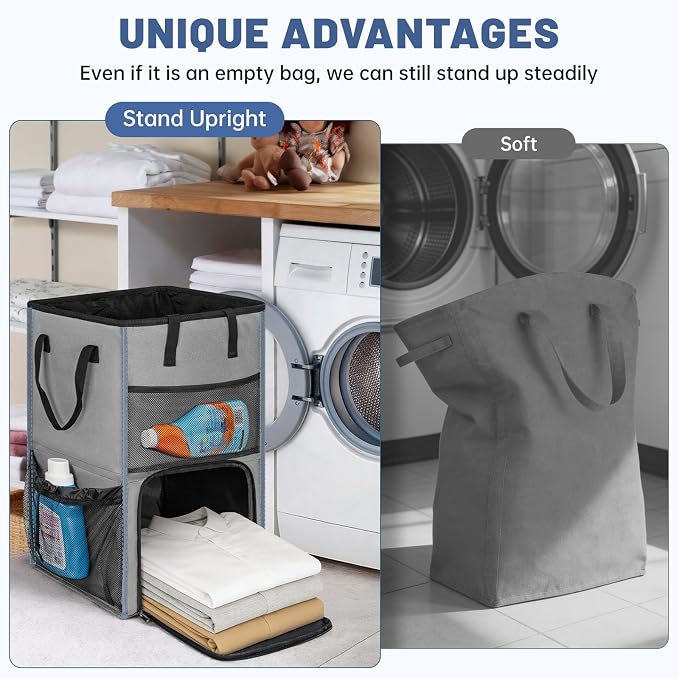 Large Laundry Backpack Bag with 3 Sizes Mesh Wash Bags Total 170L | 2 in 1 Laundry Hamper Basket with Shoulder Straps, Freestanding Laundry Bag for College Dorm, Laundromat, Apartment - Image 4