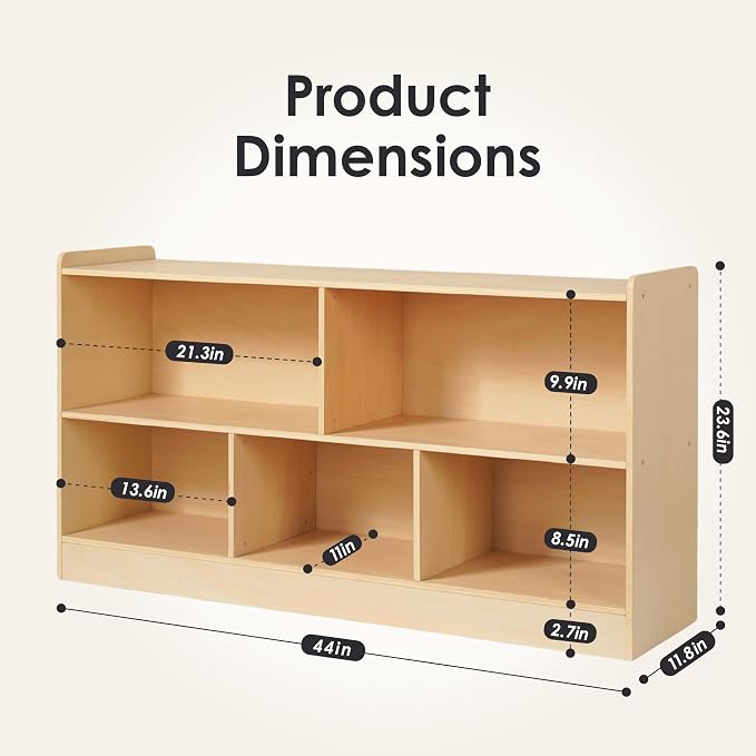 Montessori Book and Toy Shelf for Kids, 5-Section Organizer, Birch Plywood | Open Shelving with Customizable 5-Section Layout for Kids Room, Playroom, Classroom, Books, and Toys - Image 6
