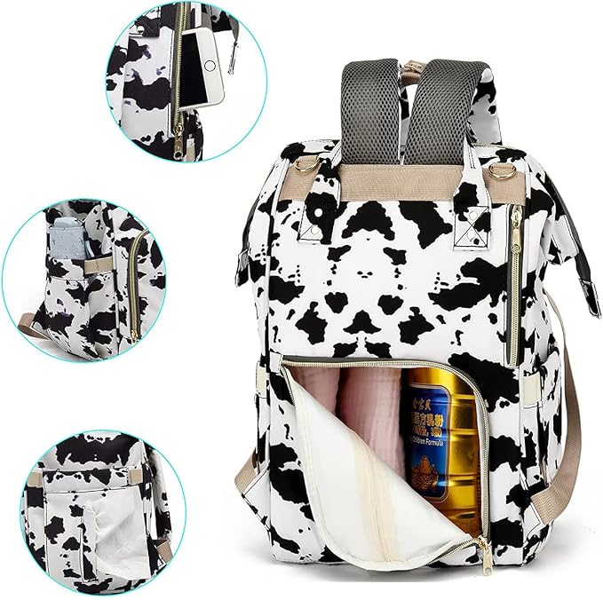 Large Capacity Baby Diaper Bag Backpack Waterproof Travel Nappy Diaper Bags Cute for Girls Boys (Cows) - Image 7