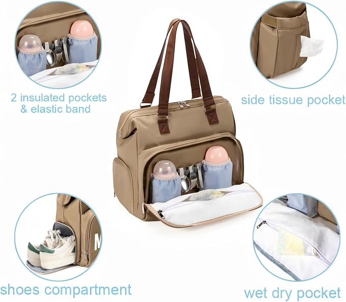 Large Mom's Diaper Bag, Diaper Bag Tote with 2 Organized Pouches & Changing Pad - Image 3