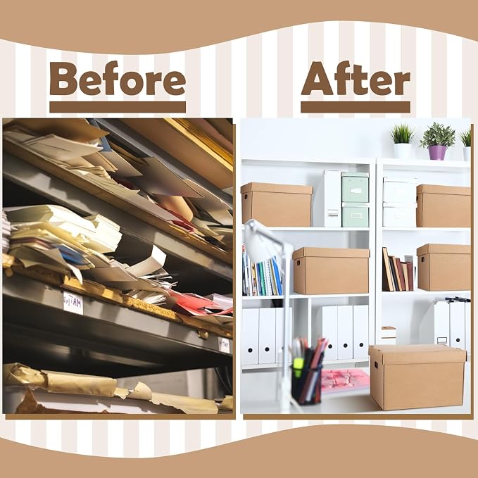 10 Pcs 15 x 12 x 10 Inch Archival Storage Cartons Bulk, Acid Free Buffered Corrugated Board Ready-To-Assemble Photo Storage Box for Storing Documents Magazines Photos Cards(Kraft) - Image 5