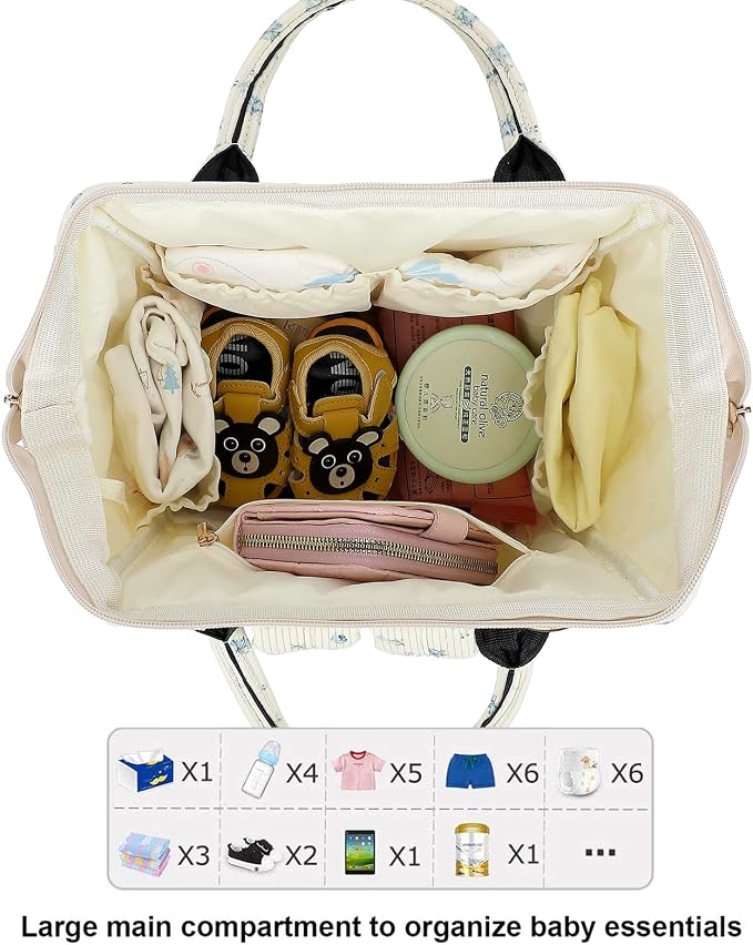 Corduroy Diaper Bag Backpack for Baby Girls Boys, Women Large Nappy Bags for Mom (Beige Corduroy Flowers Blue) - Image 5