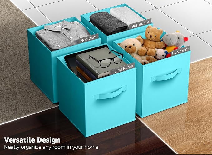 Sorbus Fabric Storage Cubes - 8 Foldable Storage Bins for Organizing Pantry, Cubbies, Toy Box - Clothes Storage & Closet Organizer - 11 Inch Collapsible Cube Baskets for Shelves with Handle - Image 6