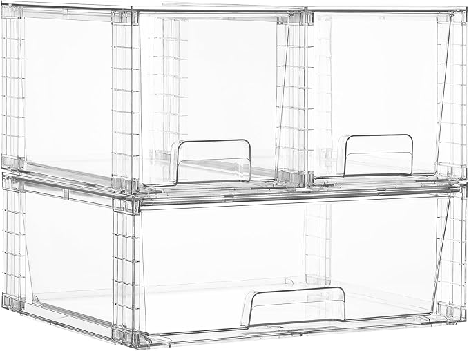 Vtopmart Clear Stackable Storage Drawers, 3 Pack Wide Organizer Set | Wide and Medium Pull-Out PET Drawers with Stackable Design for Flexible Storage, Cabinets, Closets, Pantry by Vtopmart