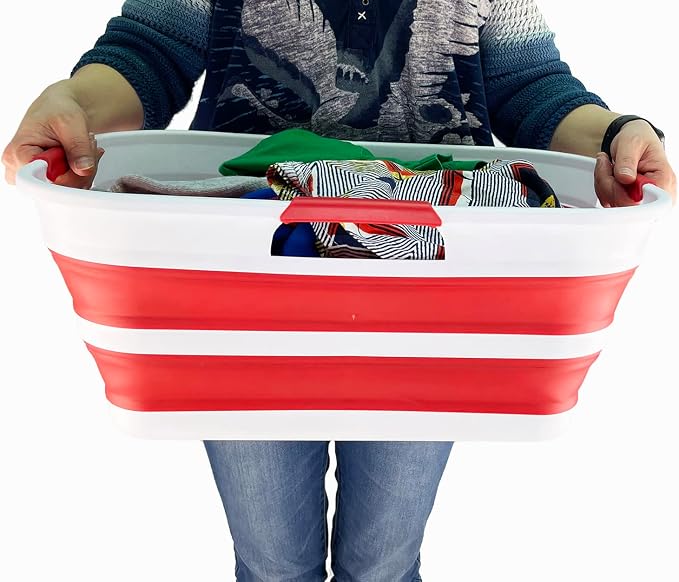 SAMMART 21L (5.5 Galloons) Collapsible Plastic Storge Basket - Foldable Pop Up Storage Container/Organizer - Portable Washing Tub - Space Saving Hamper/Basket (White/Viva Magenta) - Image 6