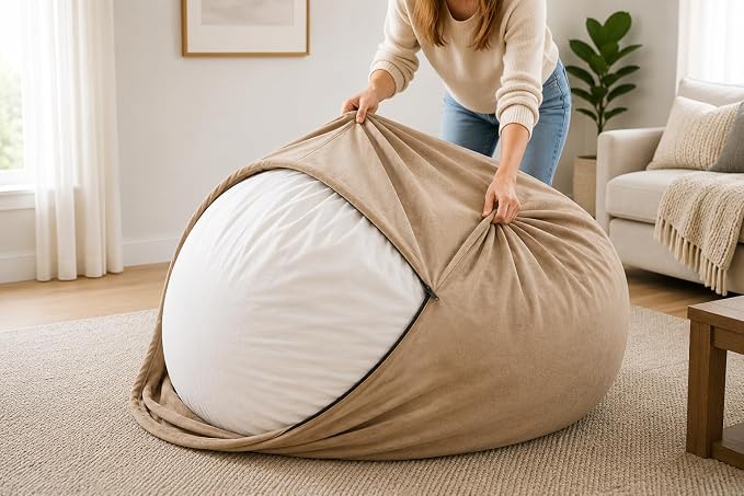 ULTIMATE SACK | 6 Ft Bean Bag Chair Replacement Cover Only | Camel Suede | Removable Washable Cover only by ULTIMATESACK
