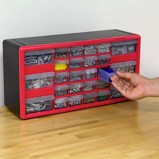 Akro-Mils 26-Drawer Plastic Storage Cabinet, 20"W x 6"D x 10"H, Red - Image 10