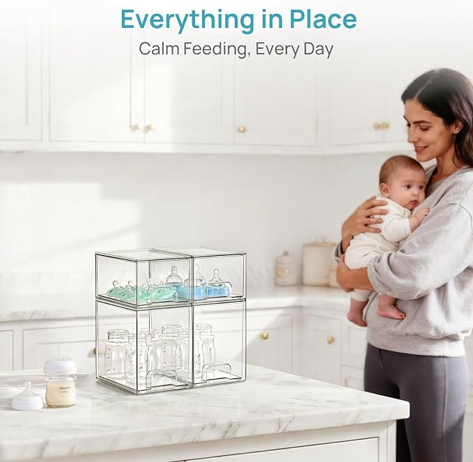 Vtopmart Clear Stackable Storage Drawers Set of 8, Plastic Organizer Bins | Multi-purpose Boxes for Baby Bottle Storage, Ideal for Kichen, Vanity, Bathroom, Undersink, Cabinet, Pantry Organization - Image 5