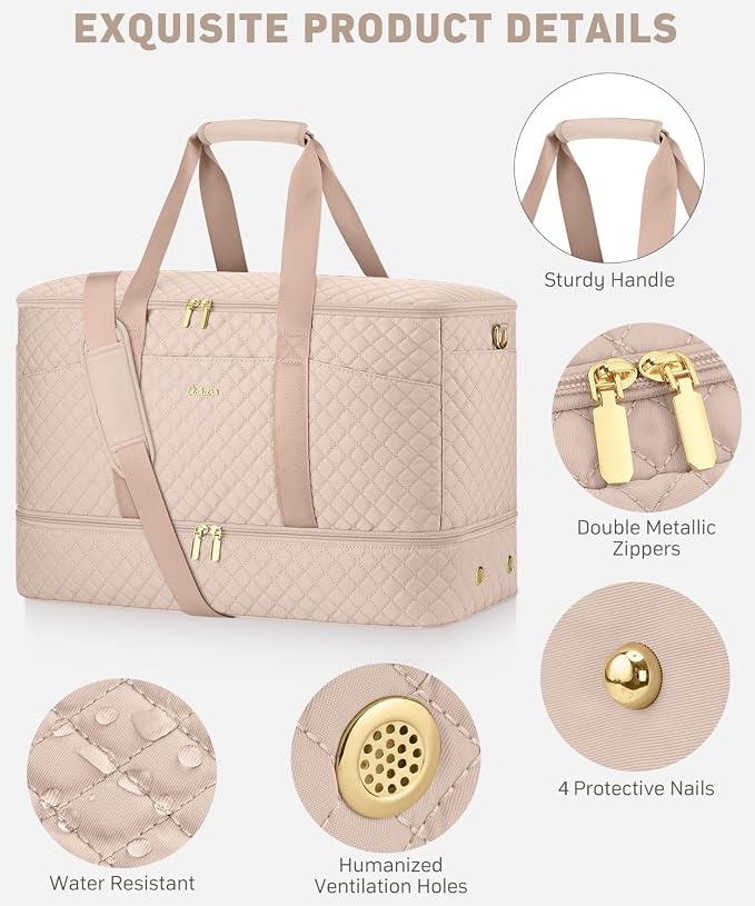 Duffle Bag for Travel, 40L Weekender Bag with Shoe Compartment, Carry On Overnight Bag for Women with Toiletry Bag Duffel Bags with Wet Pocket for Gym Hospital Bags for Labor and Delivery Antiquewhite - Image 3