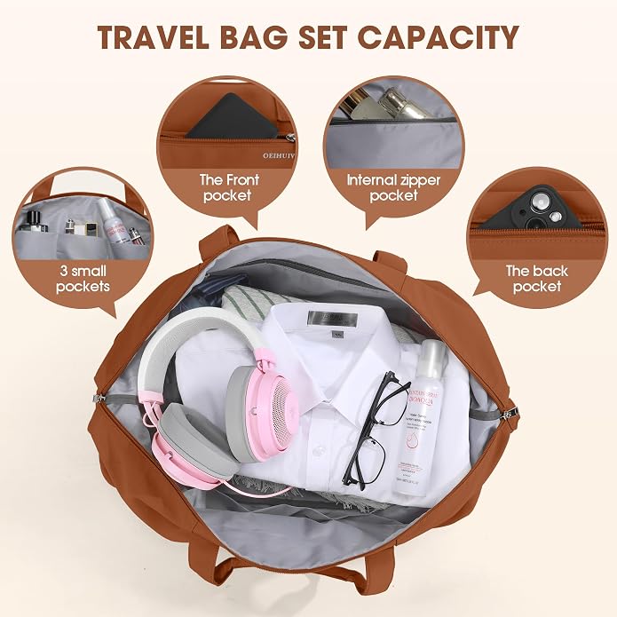 Women's Weekender bag Travel Duffel Bag with Shoe Compartment 21-inch Airline-Approved Carry-On, 2-Piece Overnight Bag Set Personal Item Luggage - Image 5