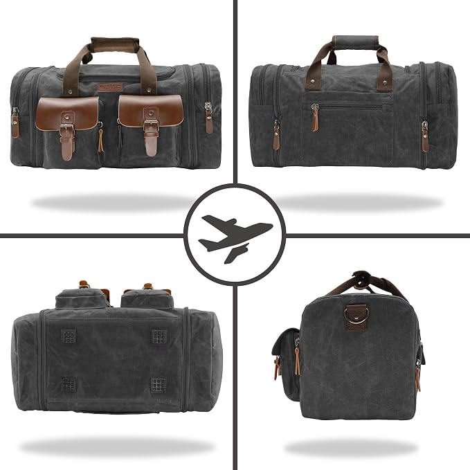 Wildroad Waxed Canvas Duffle Bag - 60L Weekender Overnight Travel Bag | Gifts for Men, Holiday Birthday Gift for Dad, Husband & Partner, Carry-on Size - Image 6