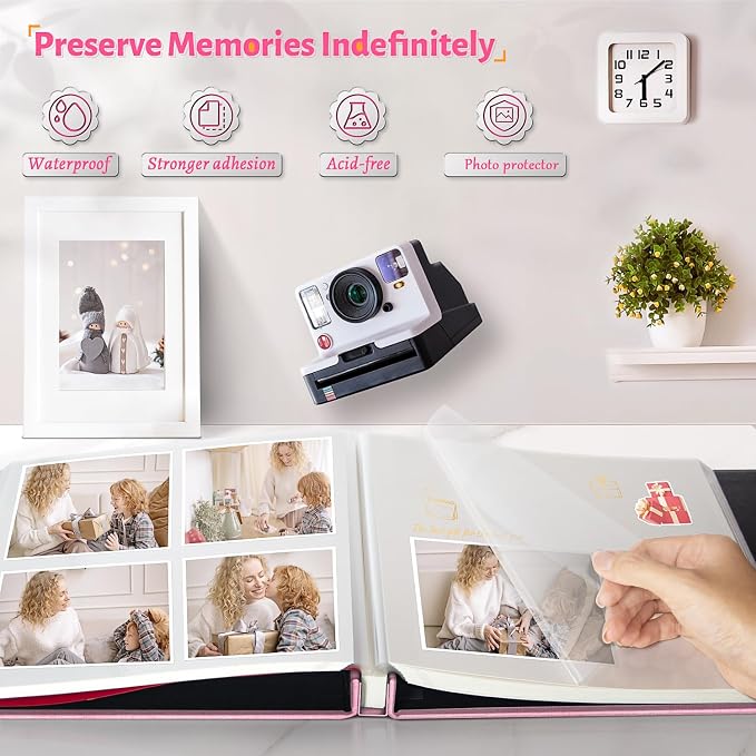 Artfeel Photo Album Self Adhesive Scrapbook,Large Photo Book for 4x6,5x7,8x10 Pictures,DIY Album for Baby Wedding Family Travel Birthday,with Metallic Pen and Scraper - Image 2
