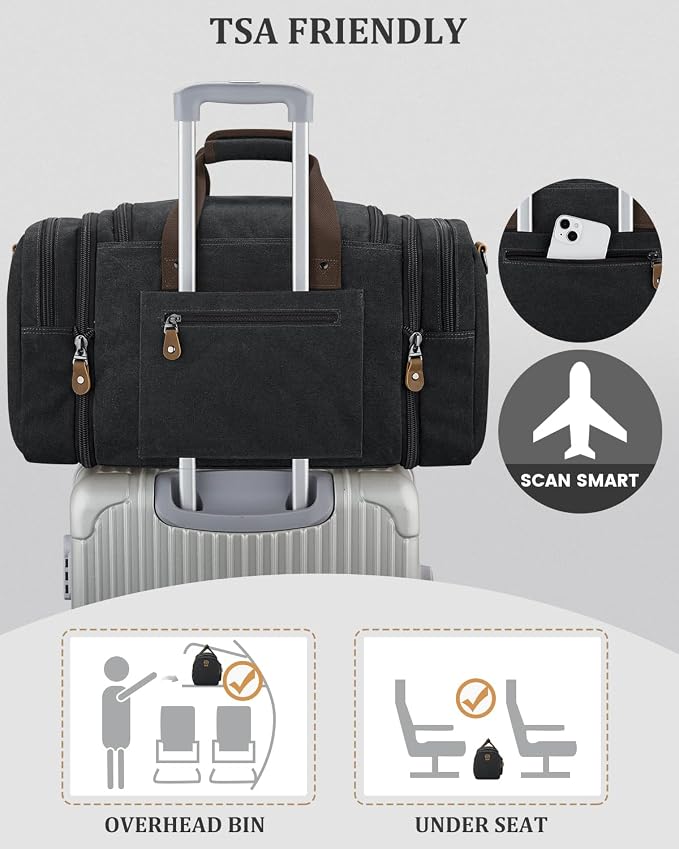 Gonex Duffle Bag for Travel, Expandable 50L Overnight Weekender Gym Bag | Water-Resistant Canvas, Wet-Dry Pocket, Luggage Sleeve, Carry-On Size, Detachable Strap, Dark Grey - Image 5