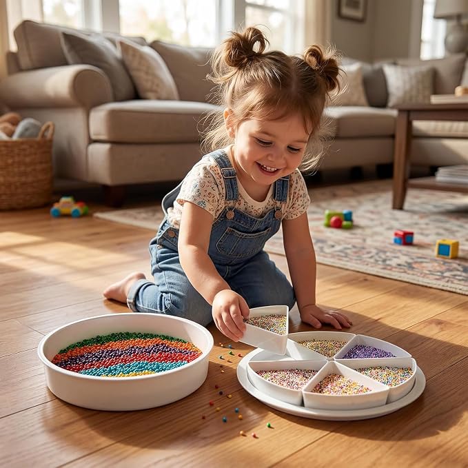 Round Sensory Bin with Lid for Play and Educational Activities | Large (16.9") - Sealable with 6 Removable Storage Dividers - Image 6