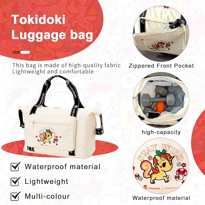 Tokidoki Unicorno Foldable Duffle Bag for Travel, 40L Expandable Weekender Bags with Trolley Sleeve Overnight Bags for Travelling - Image 6