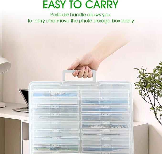 Photo Storage Box 5 x 7 Inches, 18 Inner Extra Large Photo Boxes with Dividers, Clear Acid-Free Photo Storage Container with Handle, Photo Organizer Craft Keeper for Photo, Craft, Seend, Stamp - Image 5